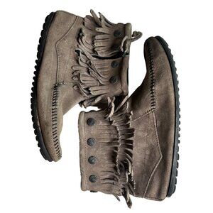 Minnetonka Double Fringe Side Zip Boots Grey Size 7.5